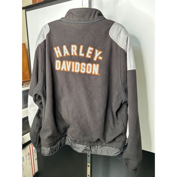 Harley-Davidson Mens Fleece Jacket XL Black & Gray Nylon Polyester Embroidered L - Picture 6 of 9